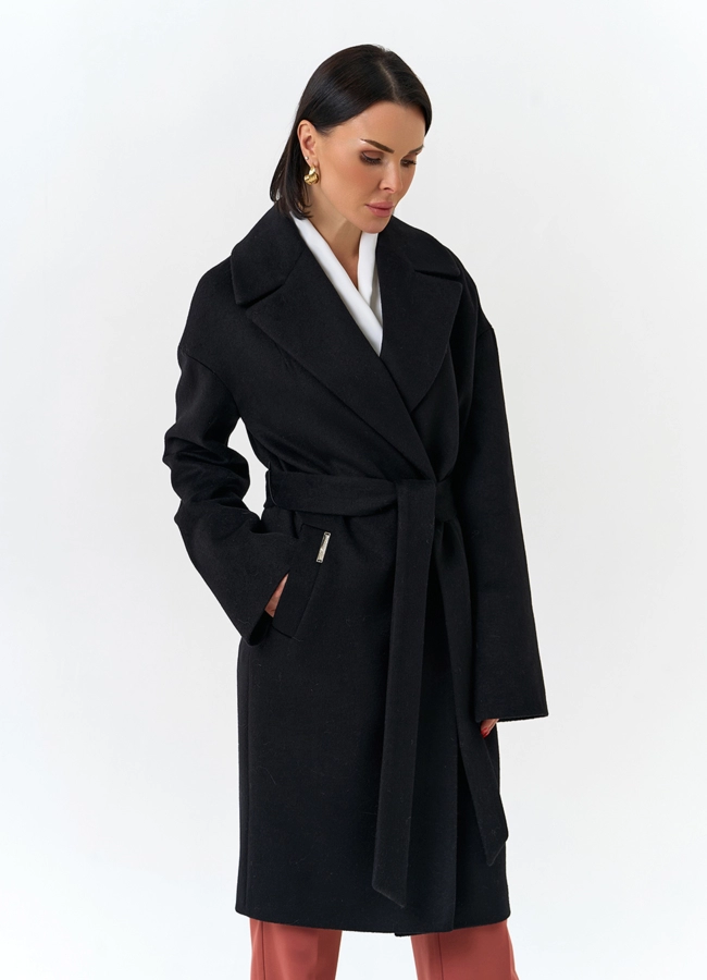 Женское пальто черного цвета модель № 32541 универмаг малина