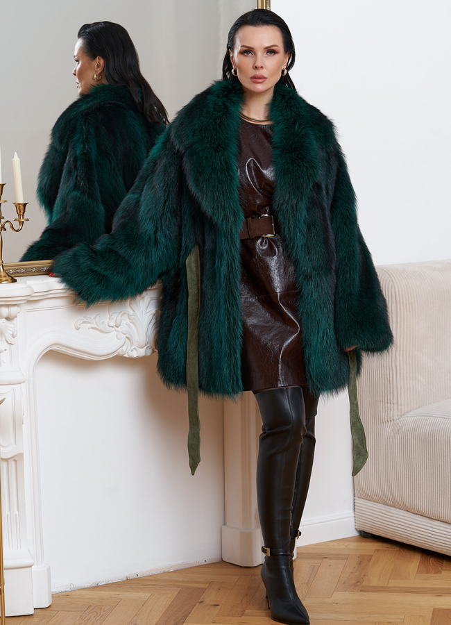 Шуба из енота летучая мышь модель № 29365 меха малина