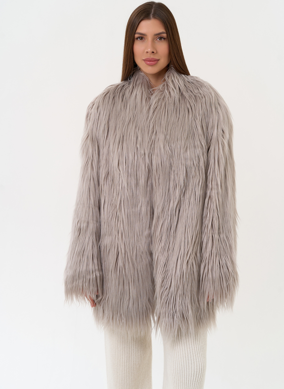Женская шуба из эко меха с декоративным поясом