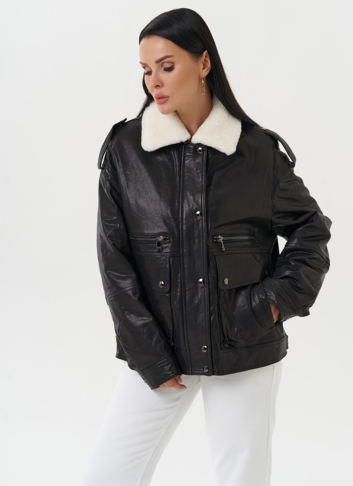 Утепленная куртка-пилот из натуральной кожи