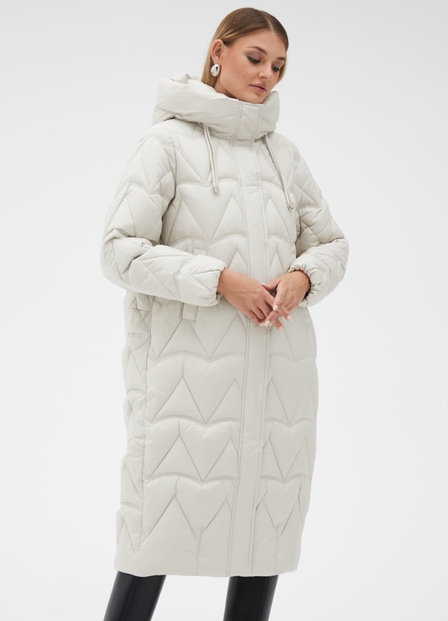 Женский светлый пуховик модель № 31139 меха малина