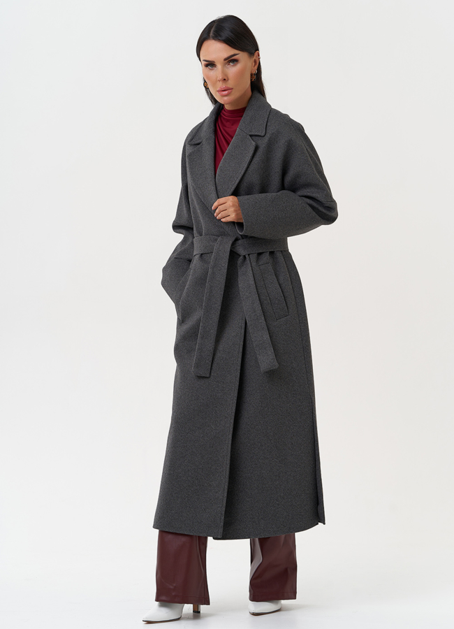 Длинное женское пальто с поясом модель № 31211 универмаг малина