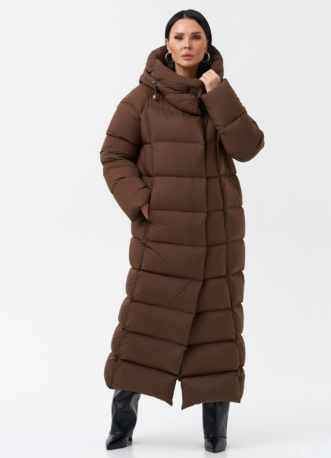 Женский пуховик с капюшоном  модель № 28977 меха малина