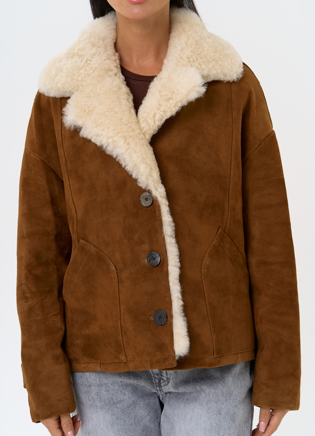 Пуховик из натуральной замши с мехом модель № 31409 в рассрочку