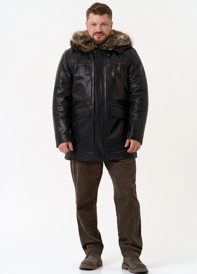 Мужская куртка с капюшоном на мехе из волка модель № 31780 универмаг малина фото