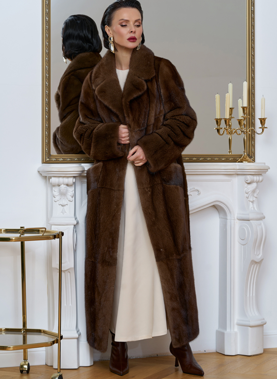 Длинная шуба из меха скандинавской норки