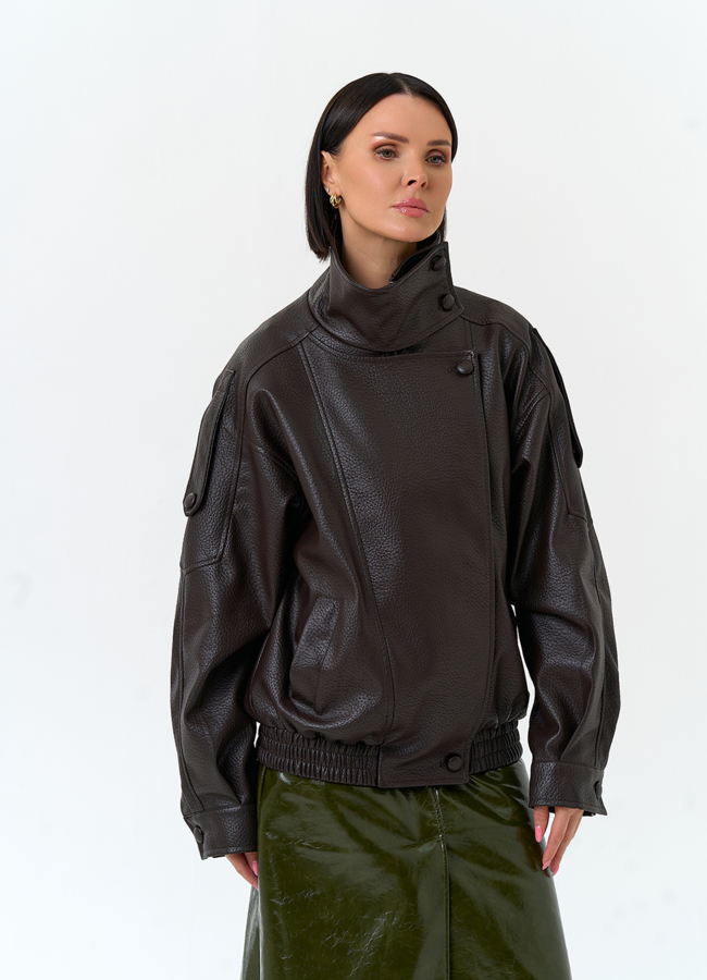 Женская куртка из эко кожи с воротником стойкой модель № 33144 в кредит