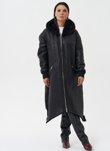 Натуральная дубленка с капюшоном