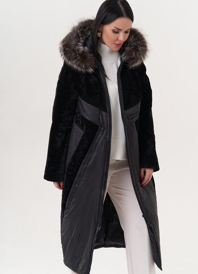 Комбинированный пуховик с овчиной модель № 26912 универмаг малина