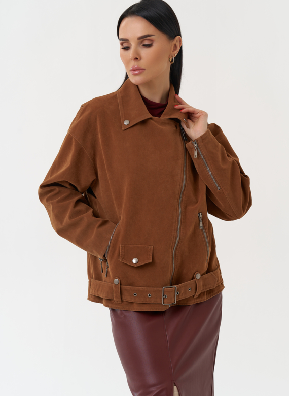 Куртка косуха из эко замши коричневого цвета