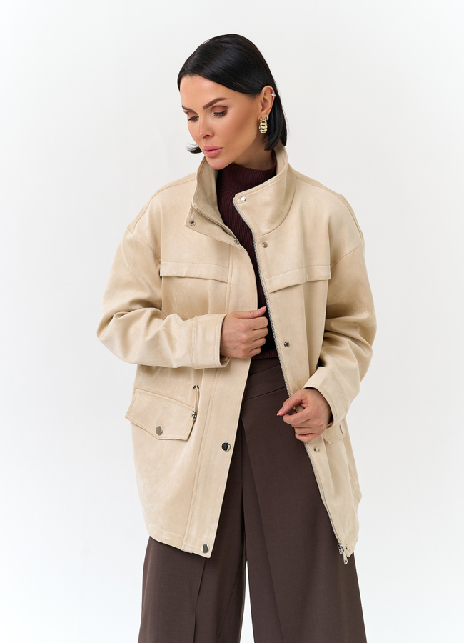 Женская светлая парка из эко замши модель № 32776 универмаг малина