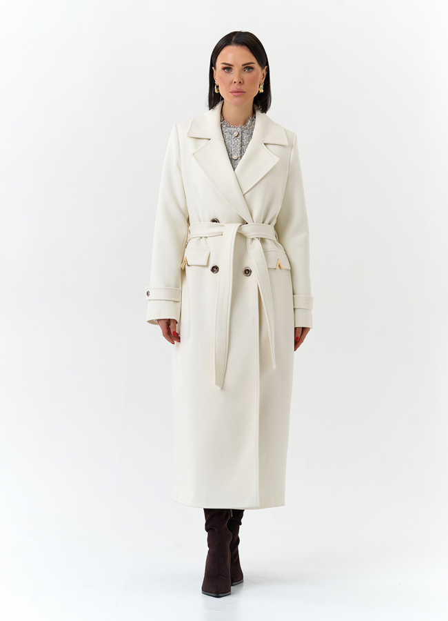 Женское пальто белого цвета модель № 32643 в кредит