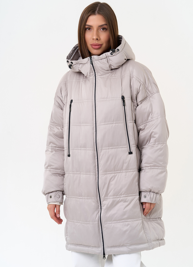 фото Женский светлый пуховик с капюшоном модель № 31585