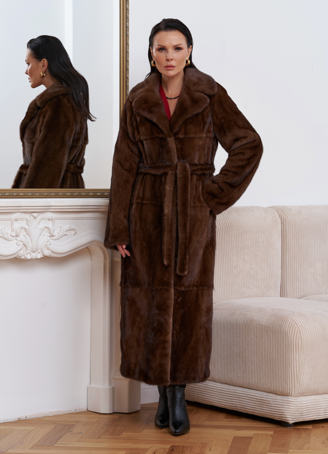 Длинная шуба из меха скандинавской норки модель № 27597 универмаг малина