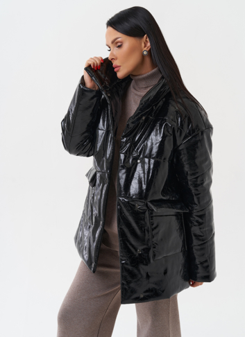 Куртка женская из эко кожи с капюшоном