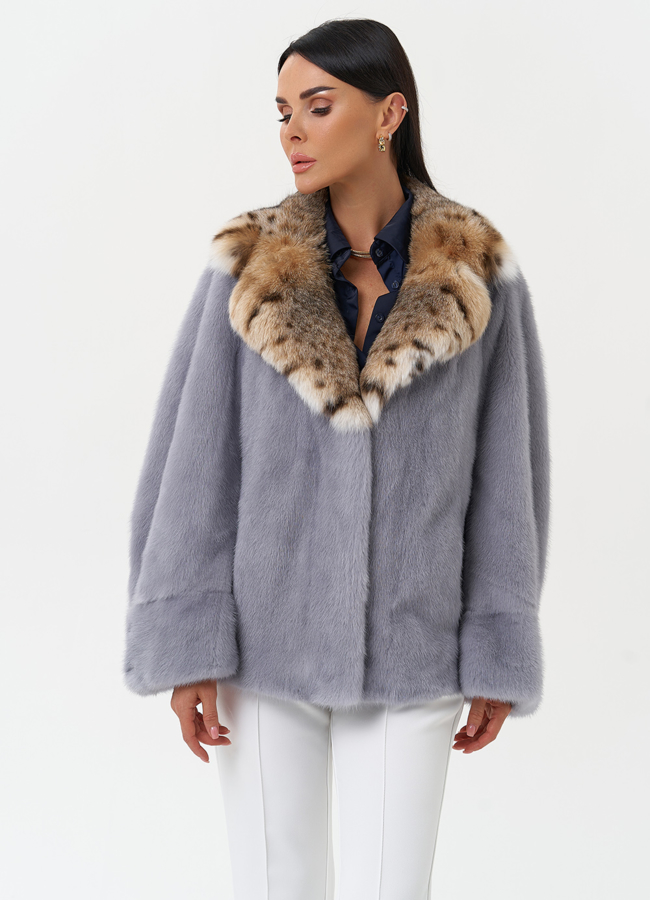 Куртка из меха норки с воротником их меха рыси модель № 31170 универмаг малина