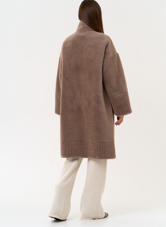 Женская двухсторонняя дубленка из эко замши с воротником стойкой