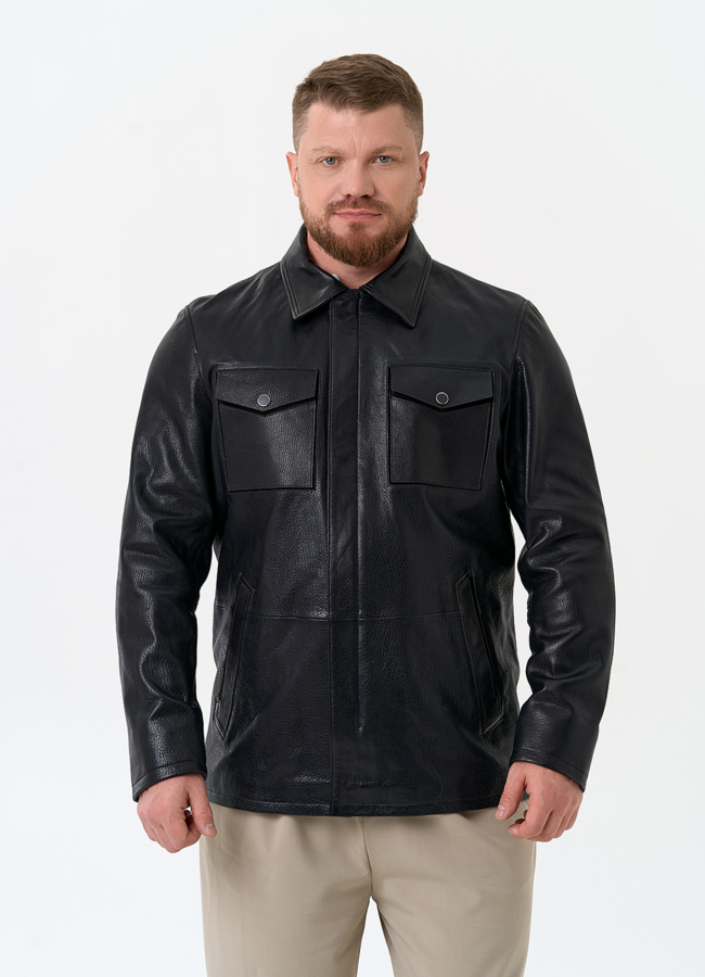 Мужская куртка из натуральной кожи модель № 32861 меха малина