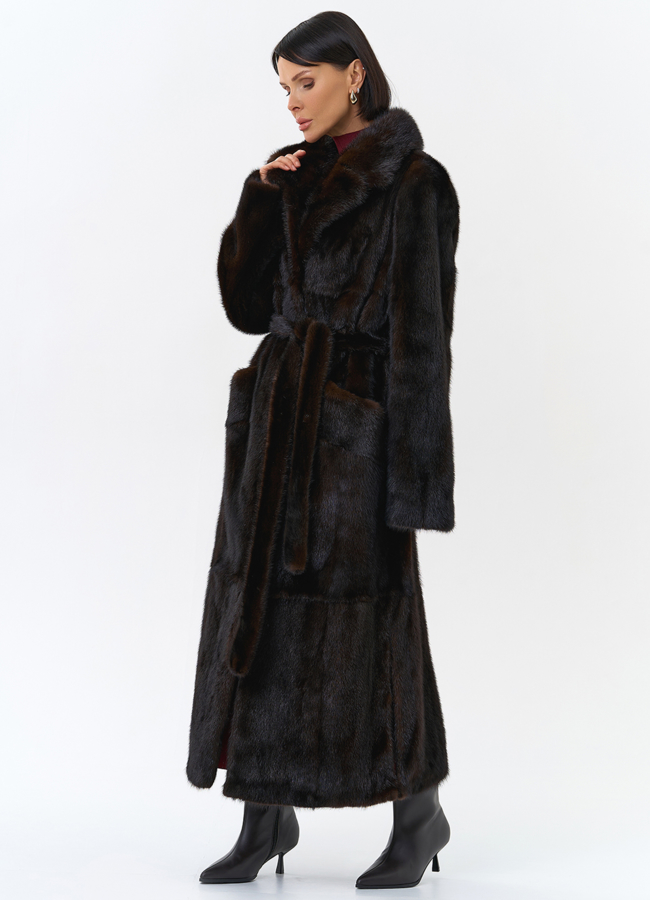Длинная шуба из меха норки с английским воротником модель № 27597 универмаг малина