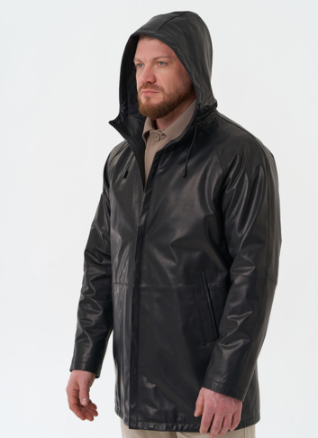 Мужская парка из натуральной кожи с капюшоном